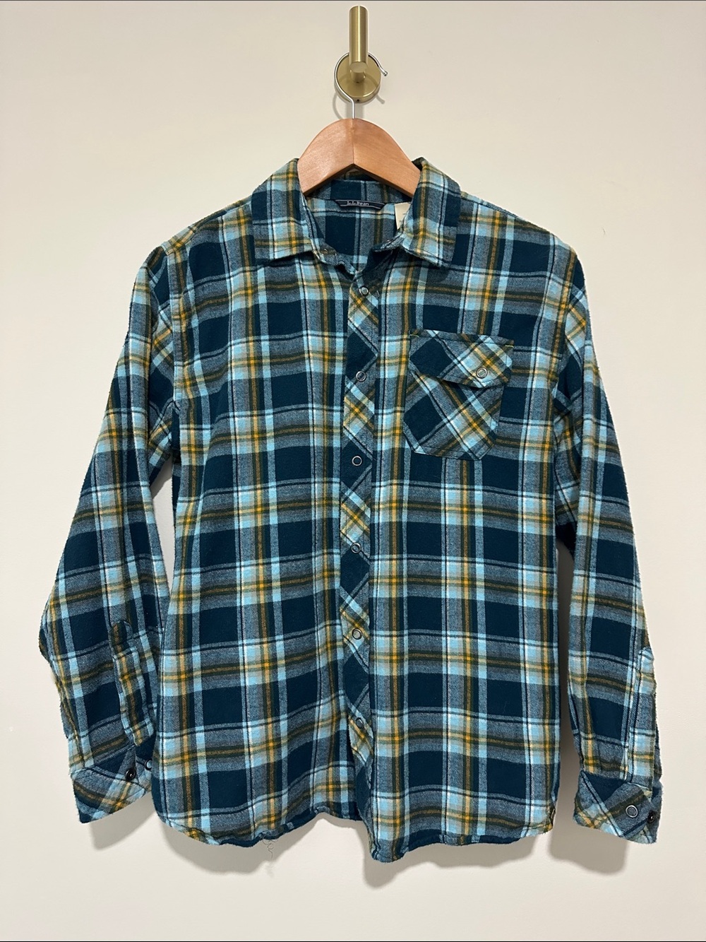 L.L. Bean Boys Plaid Button-Down Shirt - Teal, Yellow & White